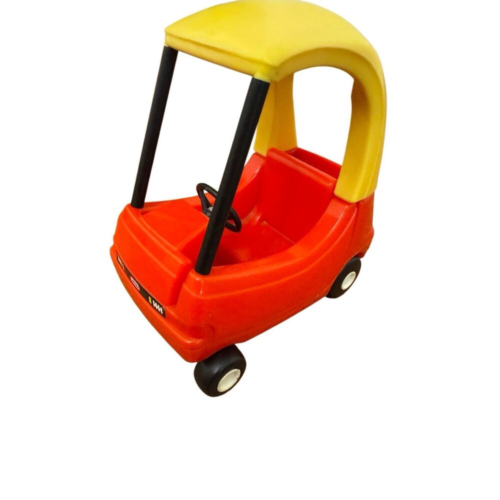 Vintage Little Tikes Dollhouse Cozy Coupe Miniature Red Yellow Car 6"
